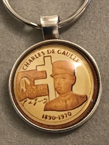 PORTE CLÉ MÉDAILLON MÉTAL CHROMÉ Général De Gaulle Président Croix De Lorraine - Picture 3 of 3