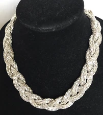 Braided silver Crystal Elements Statement Necklace 21"