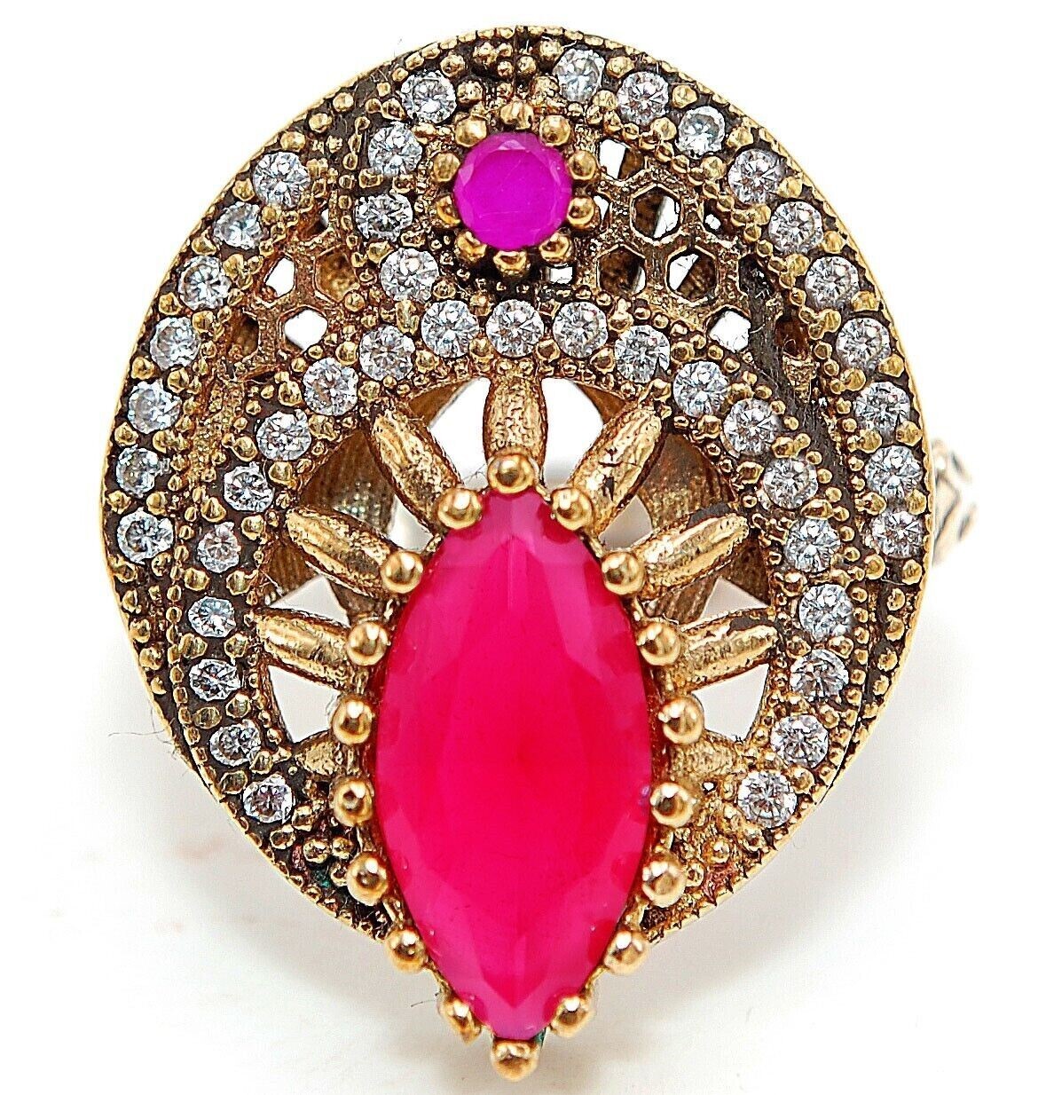 Ottoman Empire Inspired 4CT Fire Garnet & Topaz 925 Sterling Silver Ring, Size 8