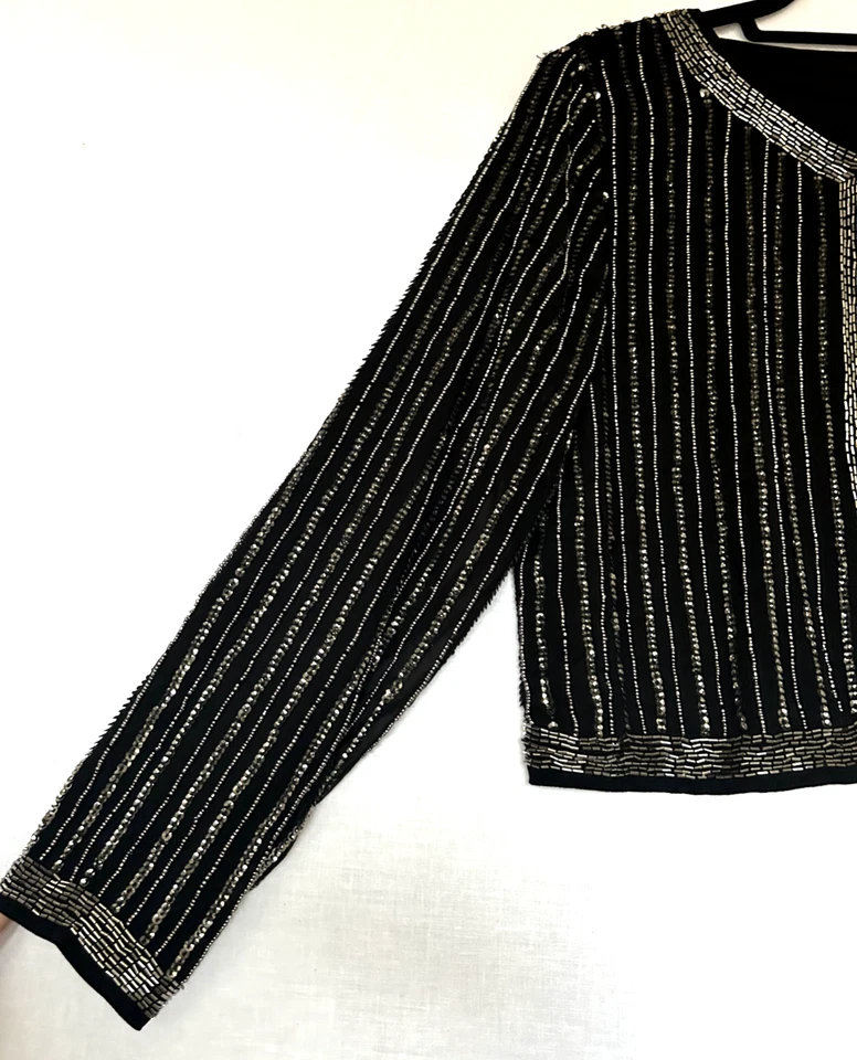 Chaqueta Noche 12/14 Negro Plata Cuentas Mangas Largas Escote Redondo Foto 4 de 4