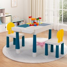 Toddler Activity Table and Chair Set w/ Toy Storage Compatible Building Blocks