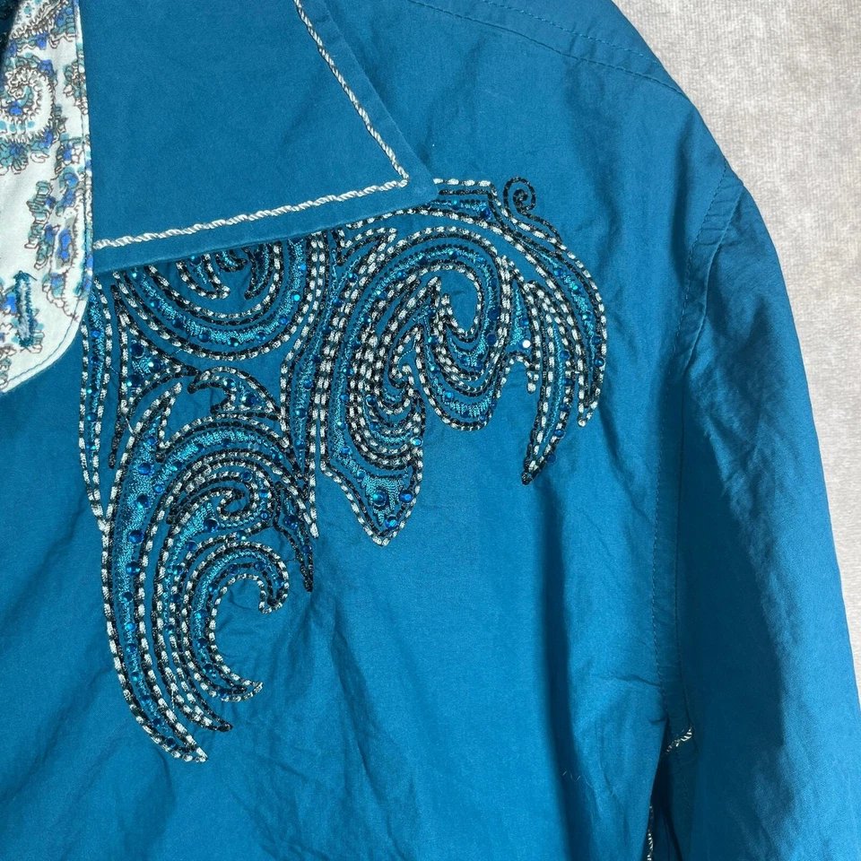 Camisa House Of Lords Hombre XXL Azul Bordado Botón Rave Streetwear Manga Larga Foto 3 de 4