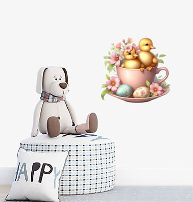 Ostern Huhn in Tasse Blume Ei Wandbild bunte Vinyl Aufkleber Abziehbilder a9840