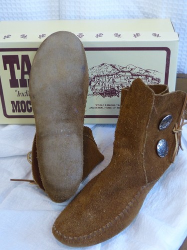 Vtg Taos Moccasins Double Conch Indian Maid Leather soles w/box Women's size 8 - Picture 2 of 15