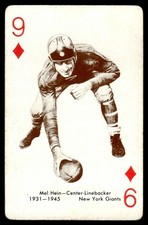 1963 STANCRAFT NFL PLAYING CARDS 9 OF DIAMONDS MEL HEIN B NEW YORK GIANTS #NFL