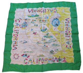 Vintage California State Map SILK Scarf Las Vegas Nevada Mexico Borders