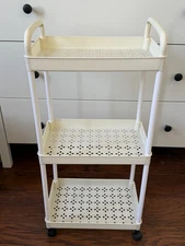 3 Tier Rolling Storage Cart Cream Plastic Organizer on Wheels New