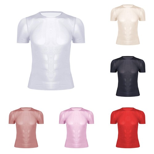 Bequem Männer T -Shirt Männliches Fitnessstudio Sexy Transparent Eisseide