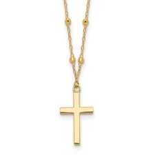 14K Yellow Gold Polished and Diamond-cut Cross Necklace 16.25" w/2in ext. 2.51gm