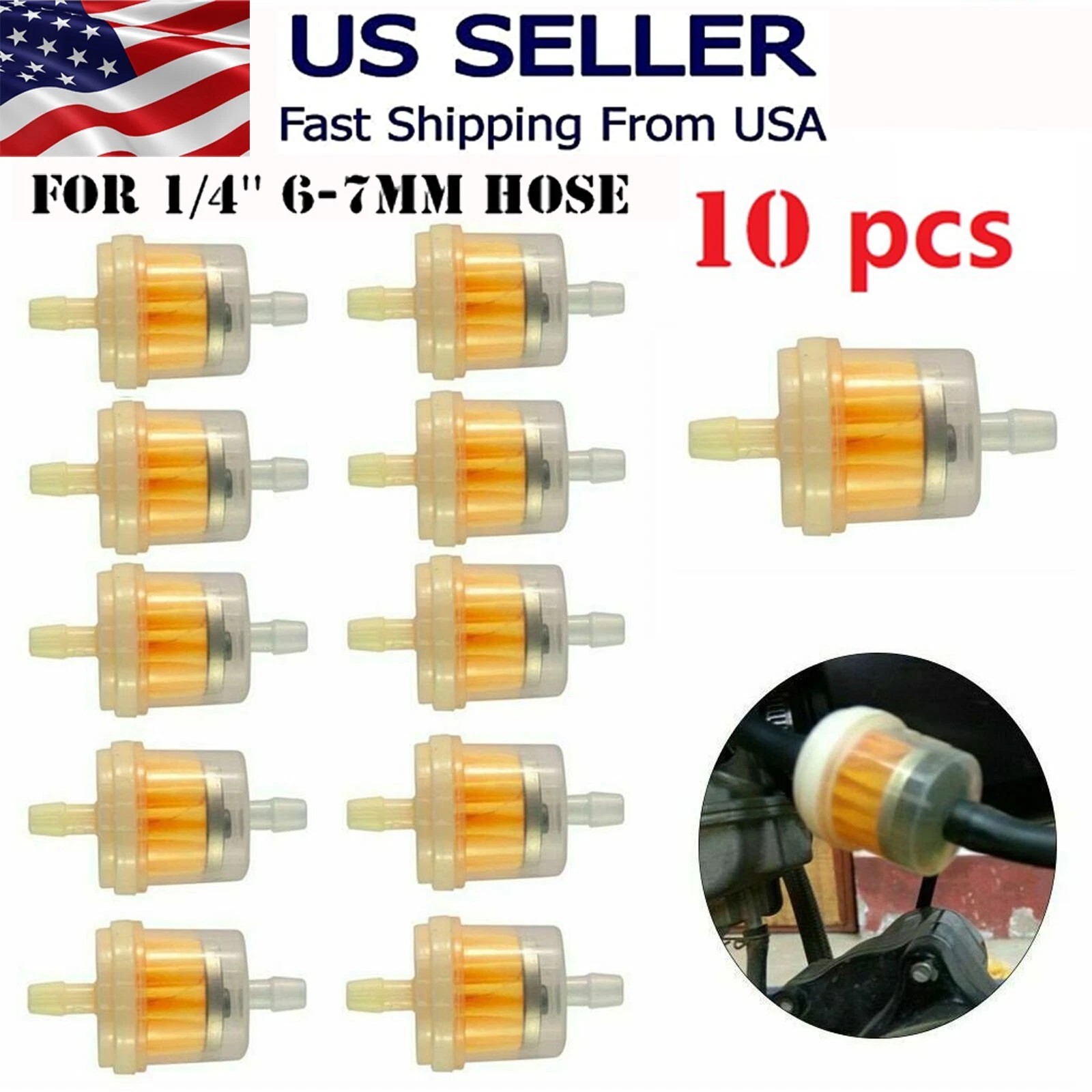 10PCS Motor Inline Gas Oil Fuel Filter Small Engine For 1/4'' Line 6-7mm Hose