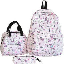 School Bags for Girls, Unicorn Kids Backpack Lunch Box Set, Pink Small Personal