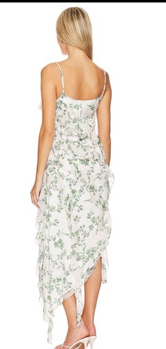 $495 MISA Los Angeles ILYSA MID-LENGTH DRESS Size Med White Floral Sage - Picture 3 of 13