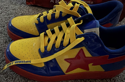A Bathing Ape BAPE STA Low Top Leather Sneakers Blue Yellow Red w/ Box