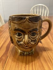 Shaving Mug Mustache Cup Barber Japan Vintage Glazed Ceramic 4.5” Tall