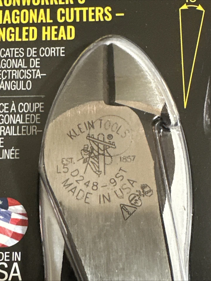 Klein Tools Ironworkers Diagonal Cutters Angled Head D248-9ST Bent-Nose Pliers - Image 2 of 4