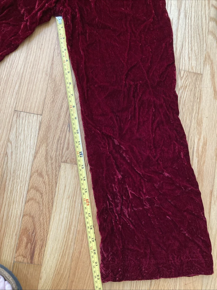 Шикарный красный бархат винтажный 1970-х женщин расклешенный брюки маленький XS появляются ручной работы - Изображение 4 из 4