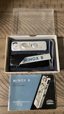 Minox B Chrome Subminiature Camera Leather case + Clear Presentation Case & Box