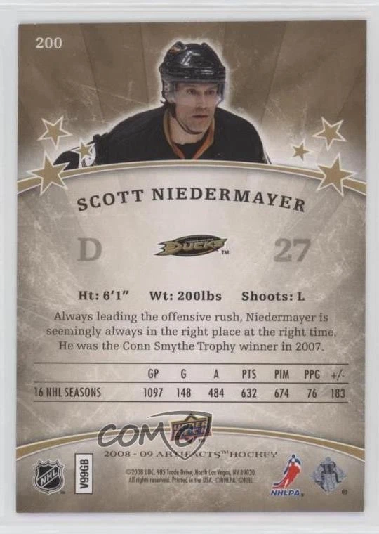 2008-09 Upper Deck Artifacts Stars /999 Scott Niedermayer #200 HOF - Image 2 of 2