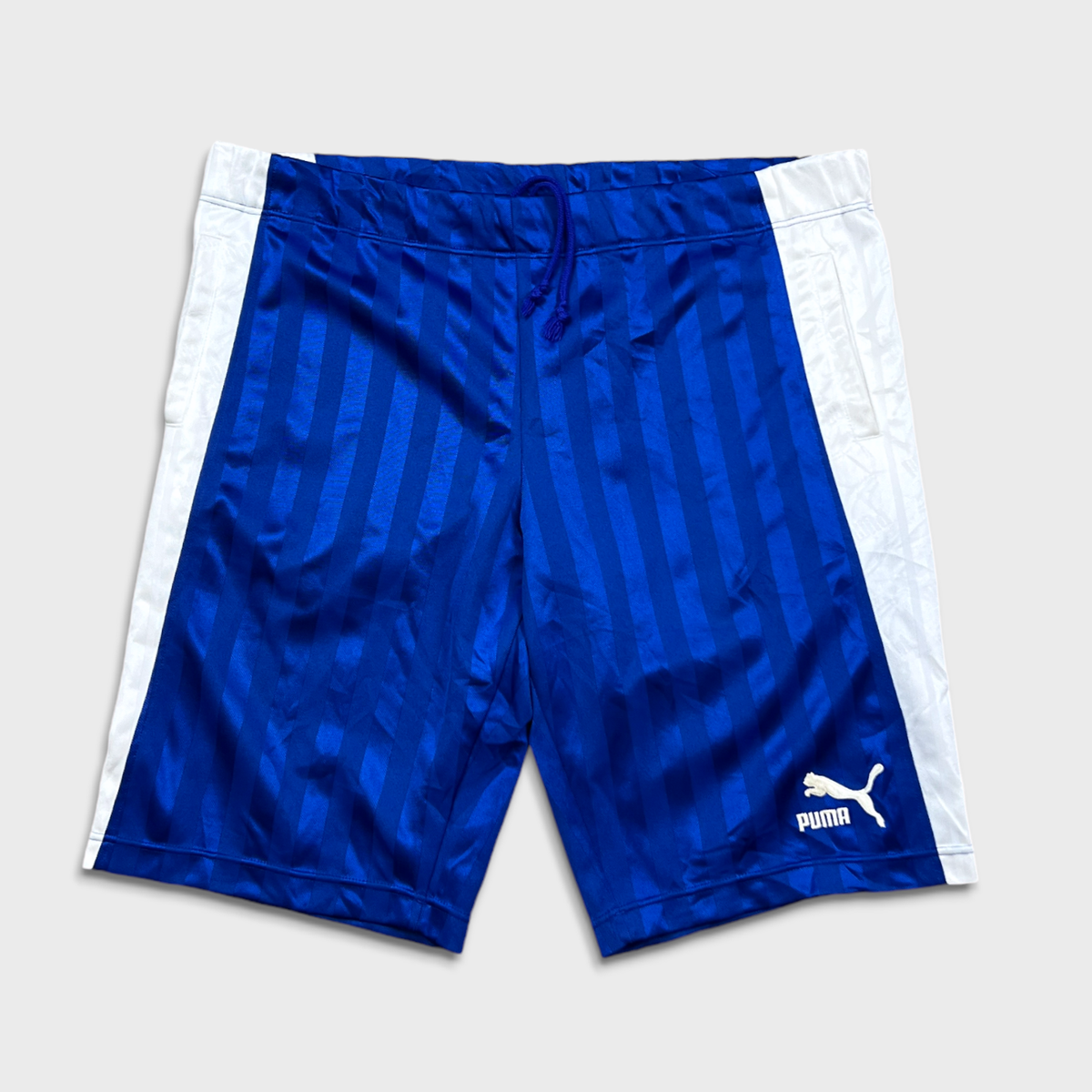 Vintage 90s Puma Shorts Mens Large Blue Logo Stripe Pocketed