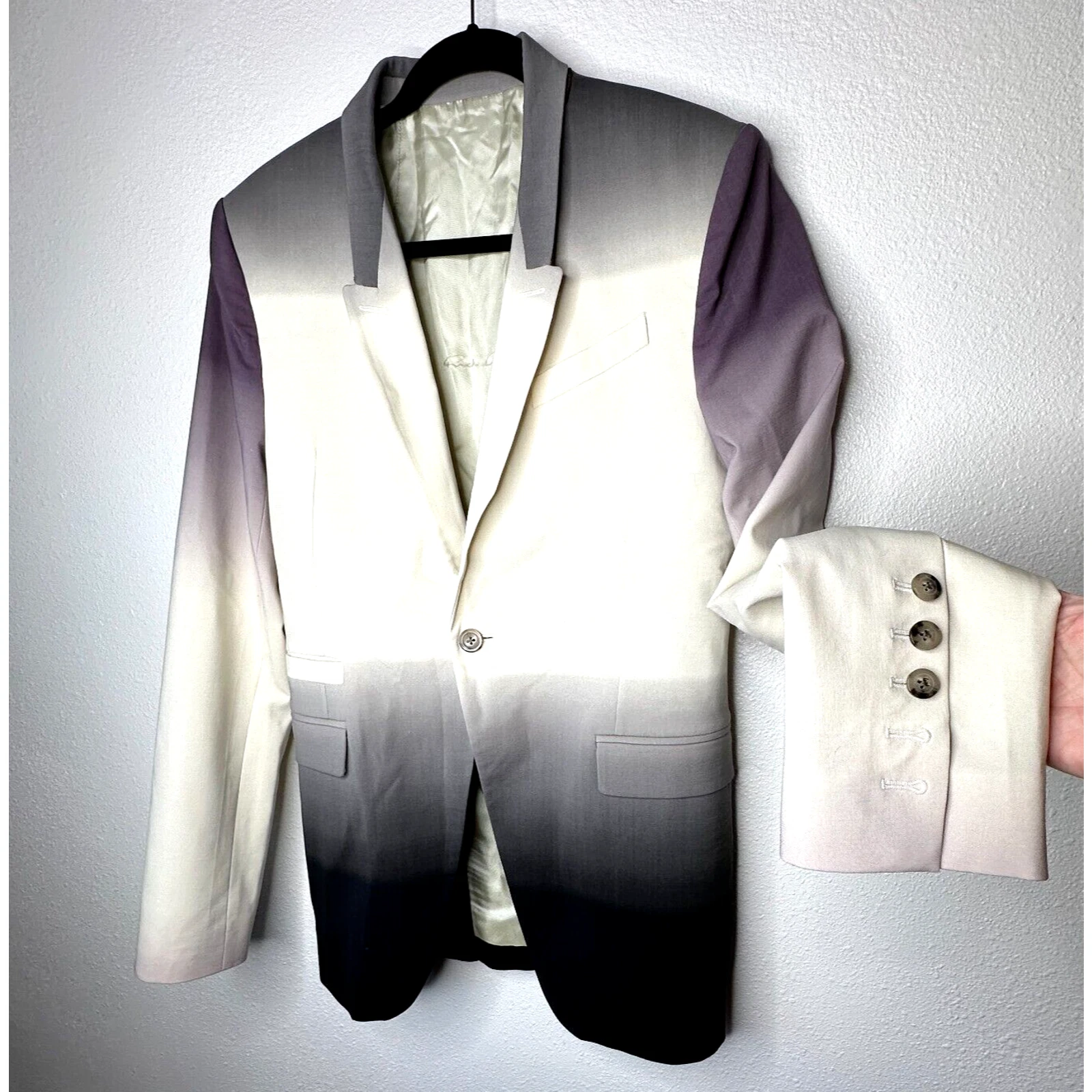 Giacca blazer Rick Owens panna slim fit degradata nero melanzana lana vergine 38