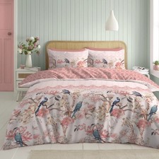 Oriental Floral Bird Duvet Cover Reversible Quilt Bedding Set King Blush Pink