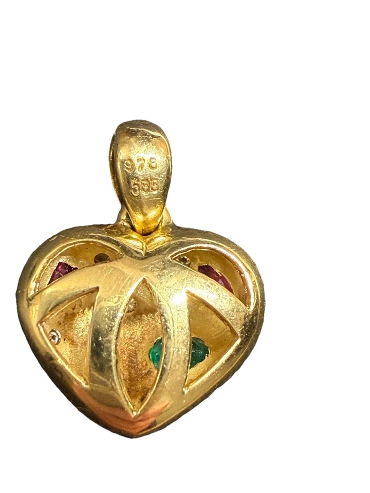 Herz Brillant Anhänger Echtgold 585 / 14 Karat Smaragd Rubin Saphir - Bild 2 von 4