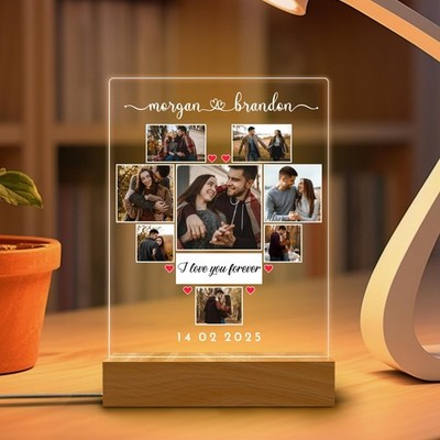 Personalized Photo Night Light, Custom Collage LED Lamp, Anniversary Gift for