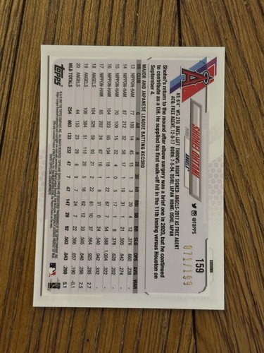 2021 Topps Chrome - Shohei Ohtani #159 Aqua Wave /199 GEM - Picture 2 of 2