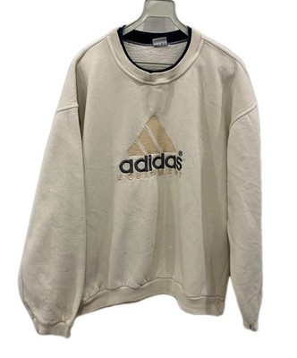 Vintage Adidas Equipment Sweatshirt Cream Navy Embroidered Spellout XL Boxy #88