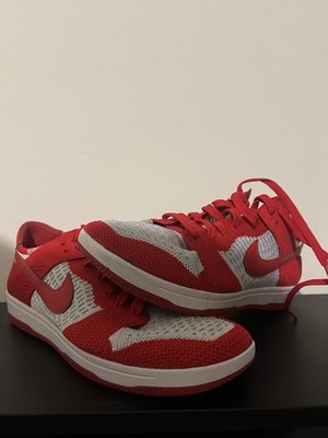 Nike Dunk Low Flynit in the  University Red Colorway (No Box) 