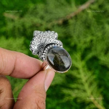 Daughters Day Sale Natural Labradorite Statement Bezel Ring 925 Sterling Silver