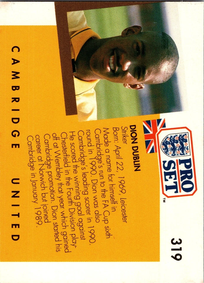 1990-91 Pro Set English League #319 Dion Dublin - Image 2 of 2