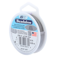 49 Strand Stainless Steel Bead Stringing Wire, .024 in / 0.61 Mm, Bright, 10 Ft