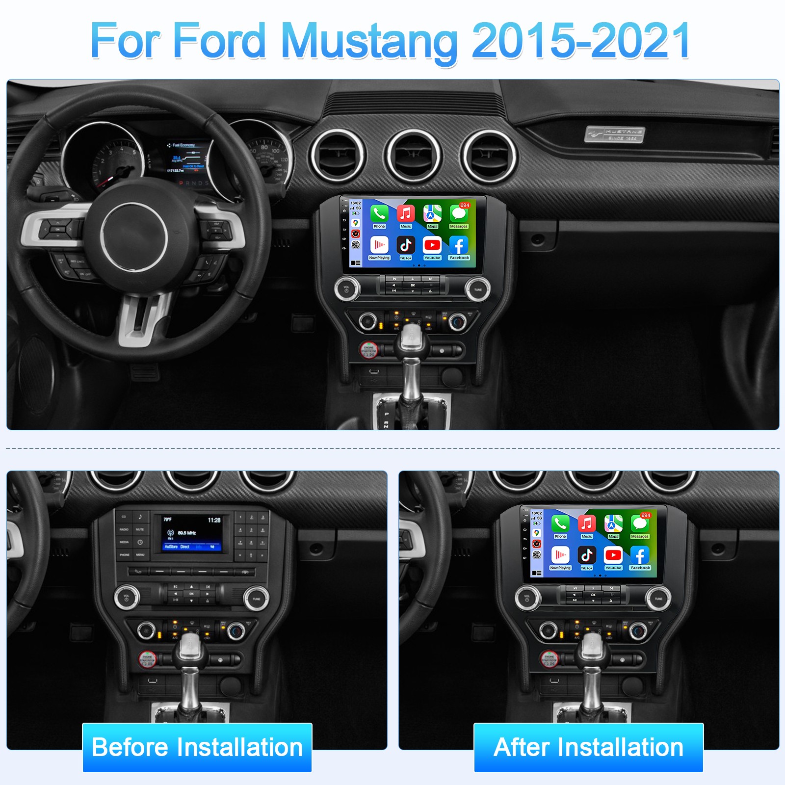 For 2015-2021 Ford Mustang Radio Upgrade Kit Car Stereo Radio Carplay Android 13
