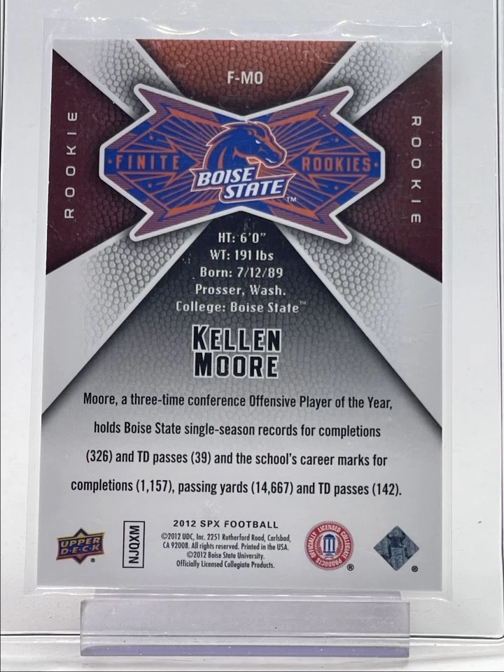 KELLEN MOORE 2012 UPPER DECK SPX FINITE ROOKIES BOISE STATE RC /299 Q1318 - Image 2 of 2