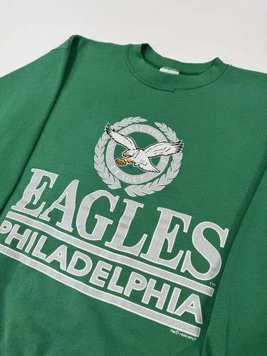 Vintage 1990 Philadelphia Eagles NFL Crewneck Sweatshirt Kelly Green 90s Adult L - Picture 2 of 8
