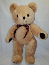Vintage Jointed Teddy Bear 18" Chocolate Brown Velvet Paws Short Hair
