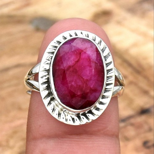 Sterling Silver 925 Afghani Ruby, Natural Ruby Silver Ring, Ruby Gemstone Ring - Picture 8 of 12