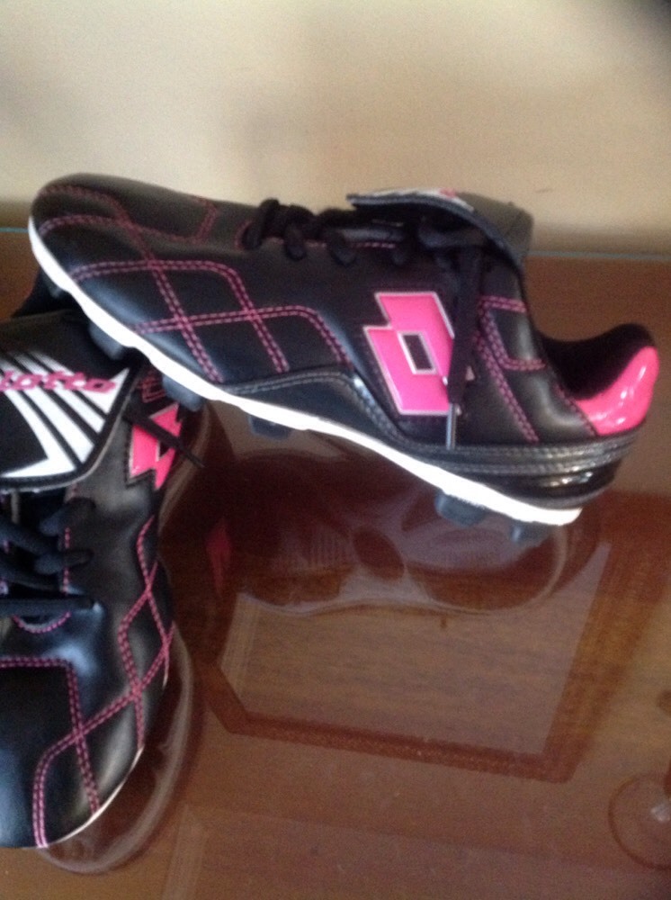 TACCHETTI CALCIO ALLACCIATI LOTTO BAMBINA NERI BIANCHI E ROSA TAGLIA 4