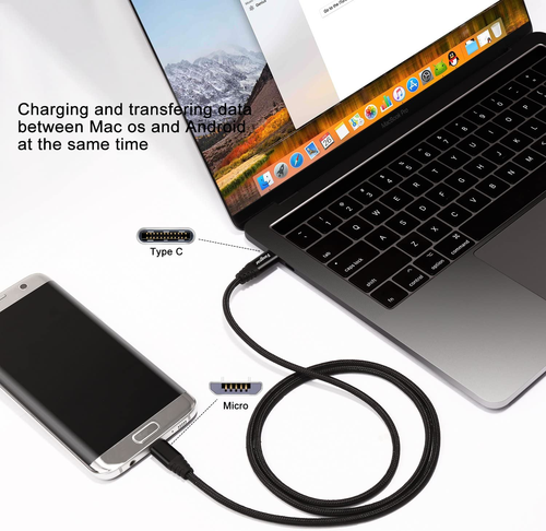 USB C to Micro USB Cable 30Cm Nylon Braided Type C to Micro USB Cord Compatible - Picture 4 of 12