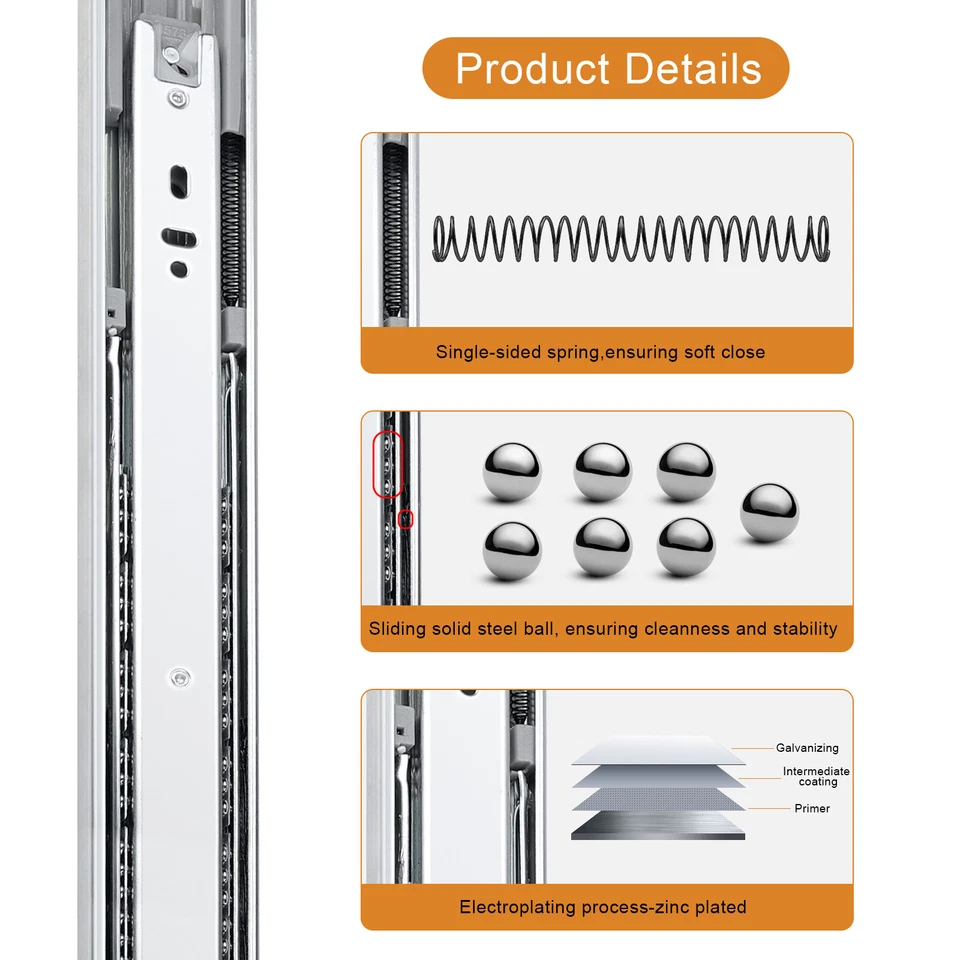 Probrico 5Pair Soft Close Full Extension Drawer Slides Ball Bearing Side Mount - Image 2 of 4