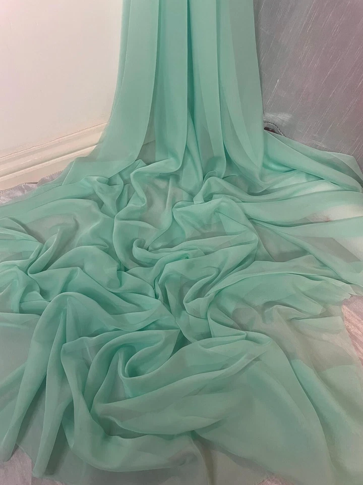 1 METER MINT GREEN SOFT CATIONIC CHIFFON 100% POLYESTER FABRIC 58” WIDE - Image 3 of 4
