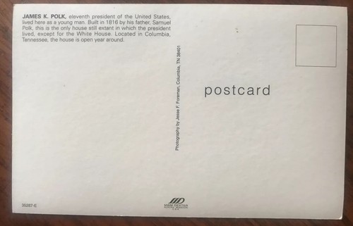 James K Polk Haus gebaut 1816 in Columbia Tennessee unbenutzte Postkarte sieht aus wie neu - Bild 3 von 4