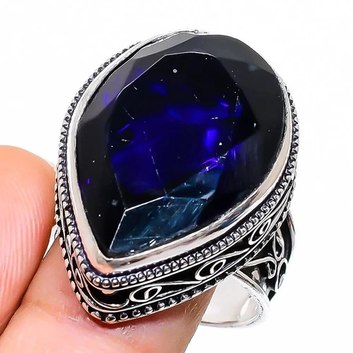 Blue Sapphire Ring 925 Sterling Silver Ring Lab Created Stone  Ring Women  Ring