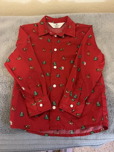 H&M Boys Christmas Shirt Lightweight Collared/Button Up - Size 5T