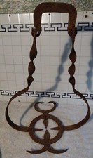 Vintage French Campfire Hanging Pan Holder Hand Forged Iron