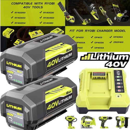 2X Battery & Charger For Ryobi 40V With LED Lithium-Ion 40-Volt OP406VNM OP40602