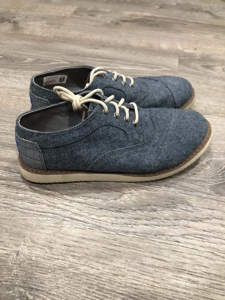TOMS Brogue Kids Youth Boys Blue Denim Casual Oxford Dress Shoes Size 4Y - Image 4 of 4