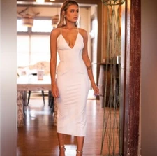 NWOT Katie May Deep V Midi Dress White M