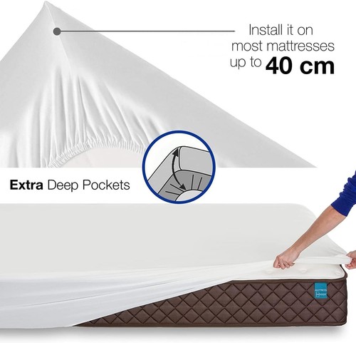 Lenzuola aderenti extra profonde 16"/40 cm 100% cotone 500 filetti foglio inferiore - Foto 11 di 15